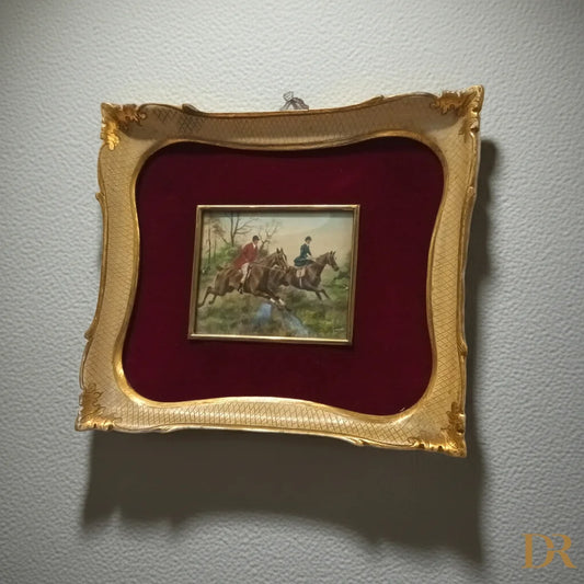 Straordinaria miniatura firmata olio su tela inglese XIX secolo con cornice