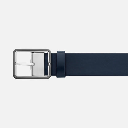 Montblanc cintura 35mm con fibbia rettangolare in pelle blu/grigio reversibile misura regolabile 131193