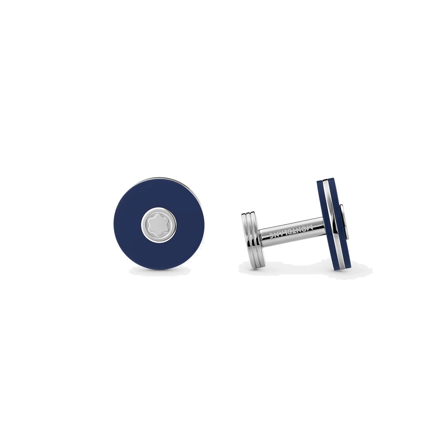 Montblanc gemelli rotondi di acciaio pregiato con resina blu 123812