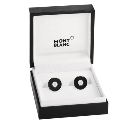 Montblanc gemelli rotondi PIX in acciaio e resina nera 116666