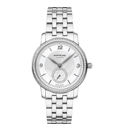 Montblanc orologio Star Legacy Small Second 36mm argento diamanti automatico acciaio 118507
