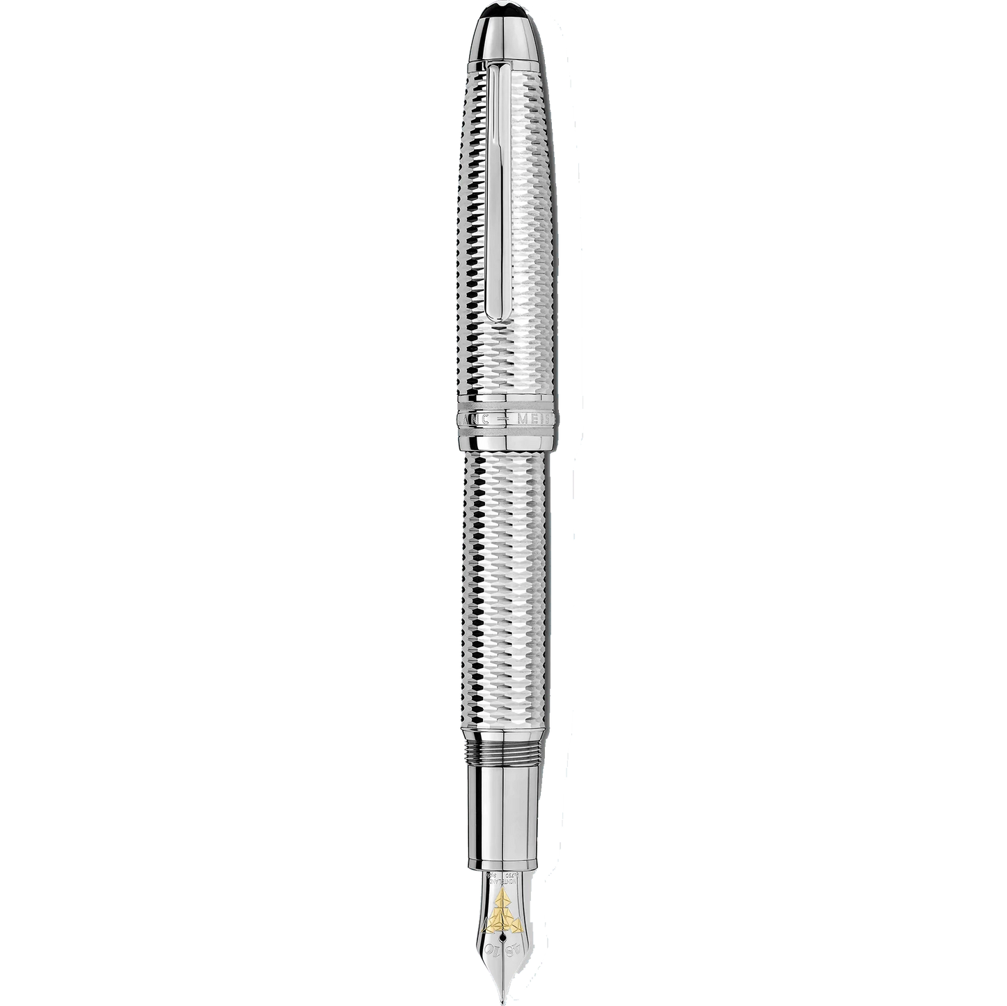 Montblanc stilografica Meisterstück Geometry Solitaire LeGrand punta M finitura platino colore argento 118097