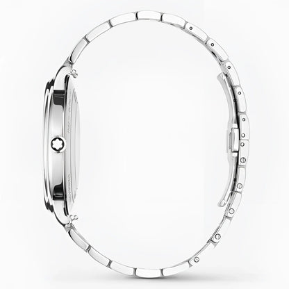Montblanc tradition automatic con cinturino in acciaio grigio a maglie interconnesse e finitura lucida