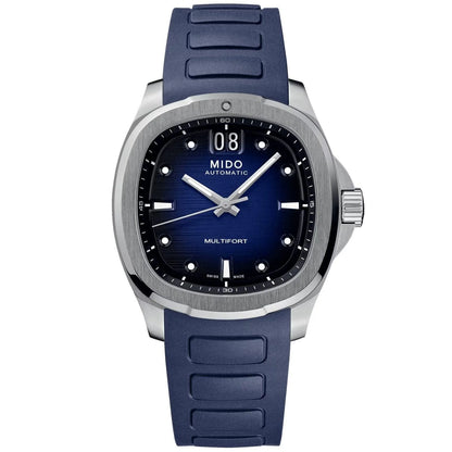 Mido multifort tv big orologio automatico splendido orologio svizzero con cassa acciaio e quadrante blu con big date