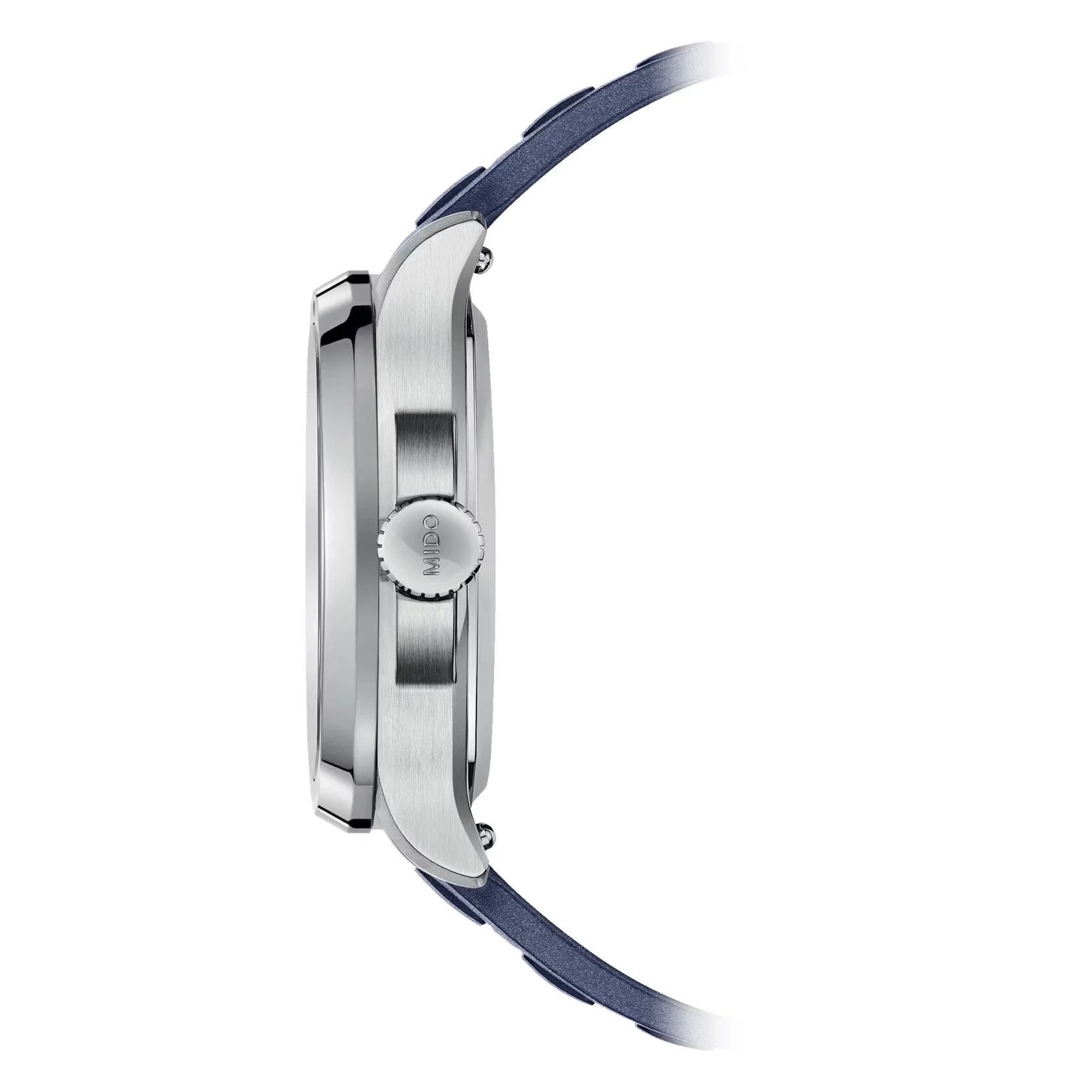 Splendido orologio svizzero mido multifort tv big con cassa in acciaio e cinturino in pelle blu con big date