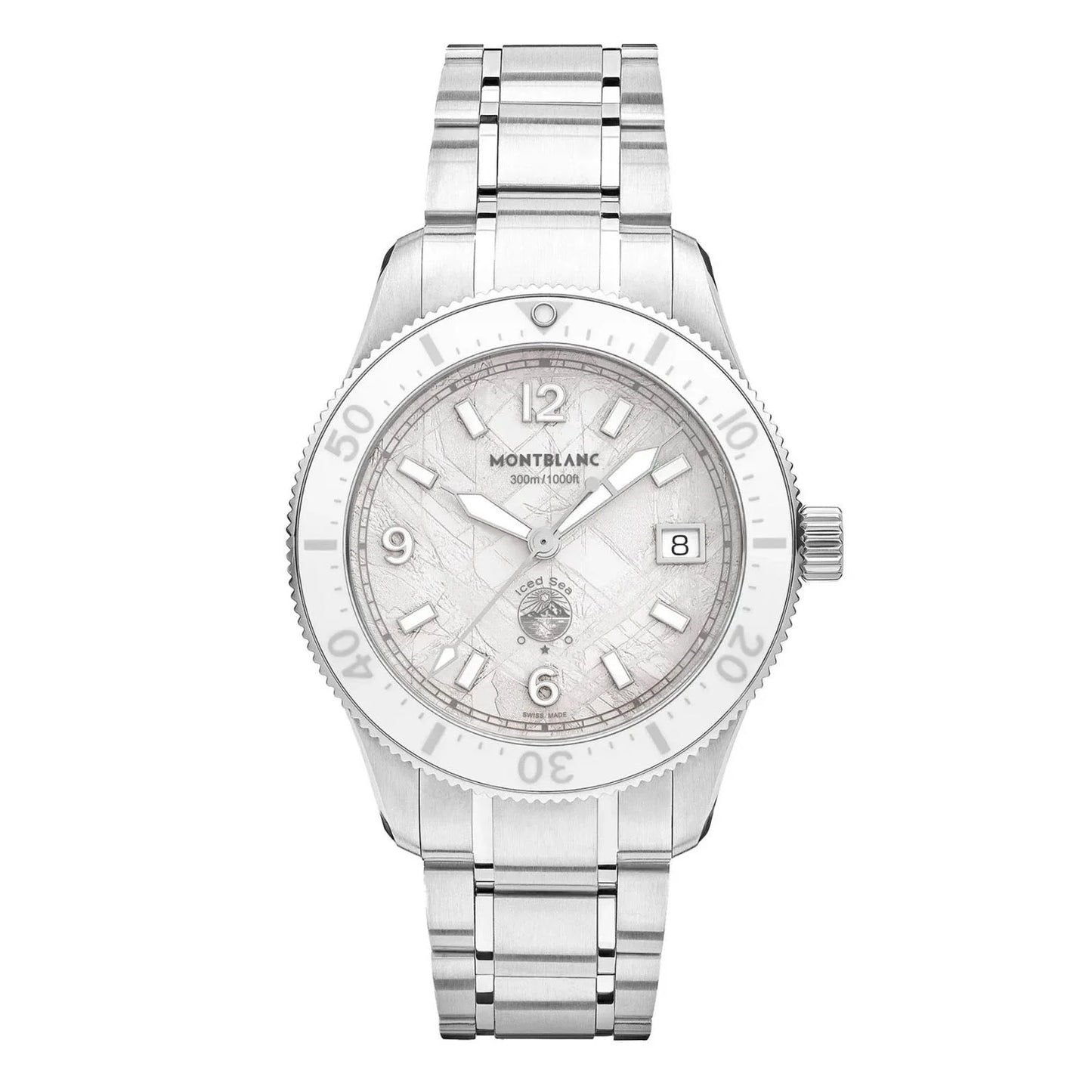 Montblanc orologio iced sea automatic 38mm con quadrante madreperla e cinturino acciaio inossidabile silver