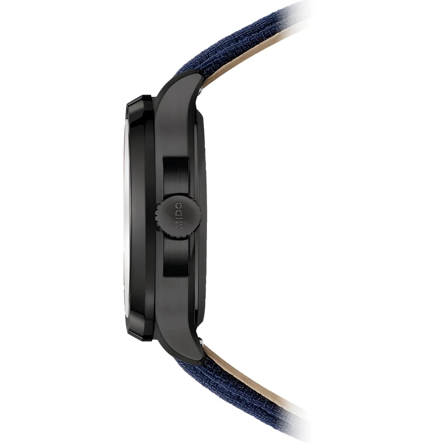 Orologio mido multifort tv big con big date 39x40mm blu automatico con cinturino tessuto blu navy e cassa acciaio nero pvd