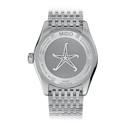 Retro di orologio mido ocean star gmt edizione speciale 40mm blu in acciaio con bracciale lucido e stella incisa