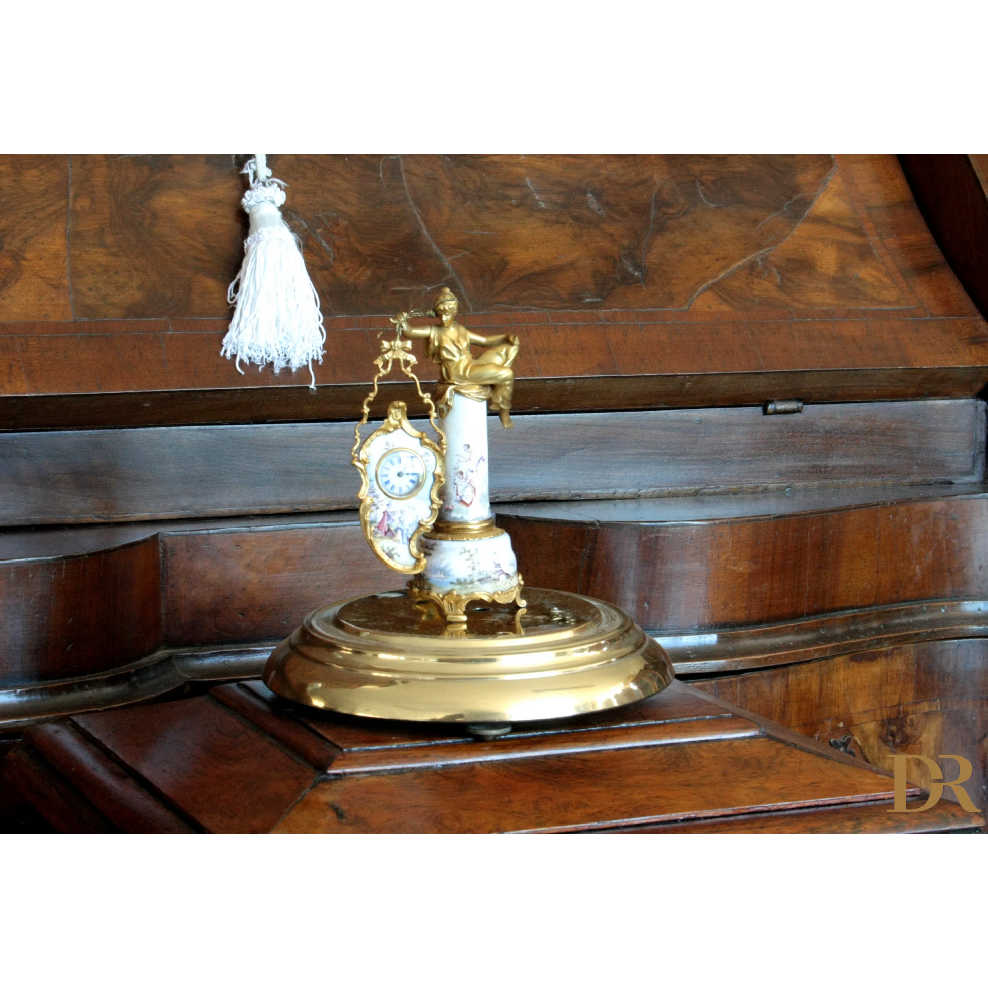 Orologio da tavolo in bronzo e smalti Art Decò XIX secolo con dettagli dorati per casa design