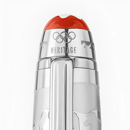 Penna a sfera montblanc heritage chamonix con cappuccio rosso e incisione anelli olimpici in argento lucido