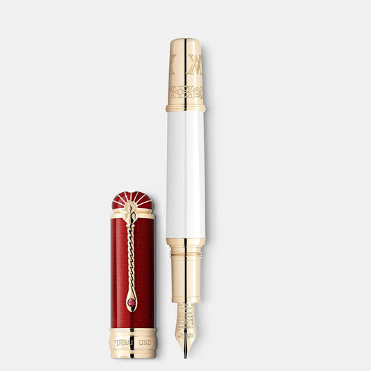 Montblanc stilografica patron of art homage to albert colore bianco perlato con cappuccio rosso e dettagli oro preziosi