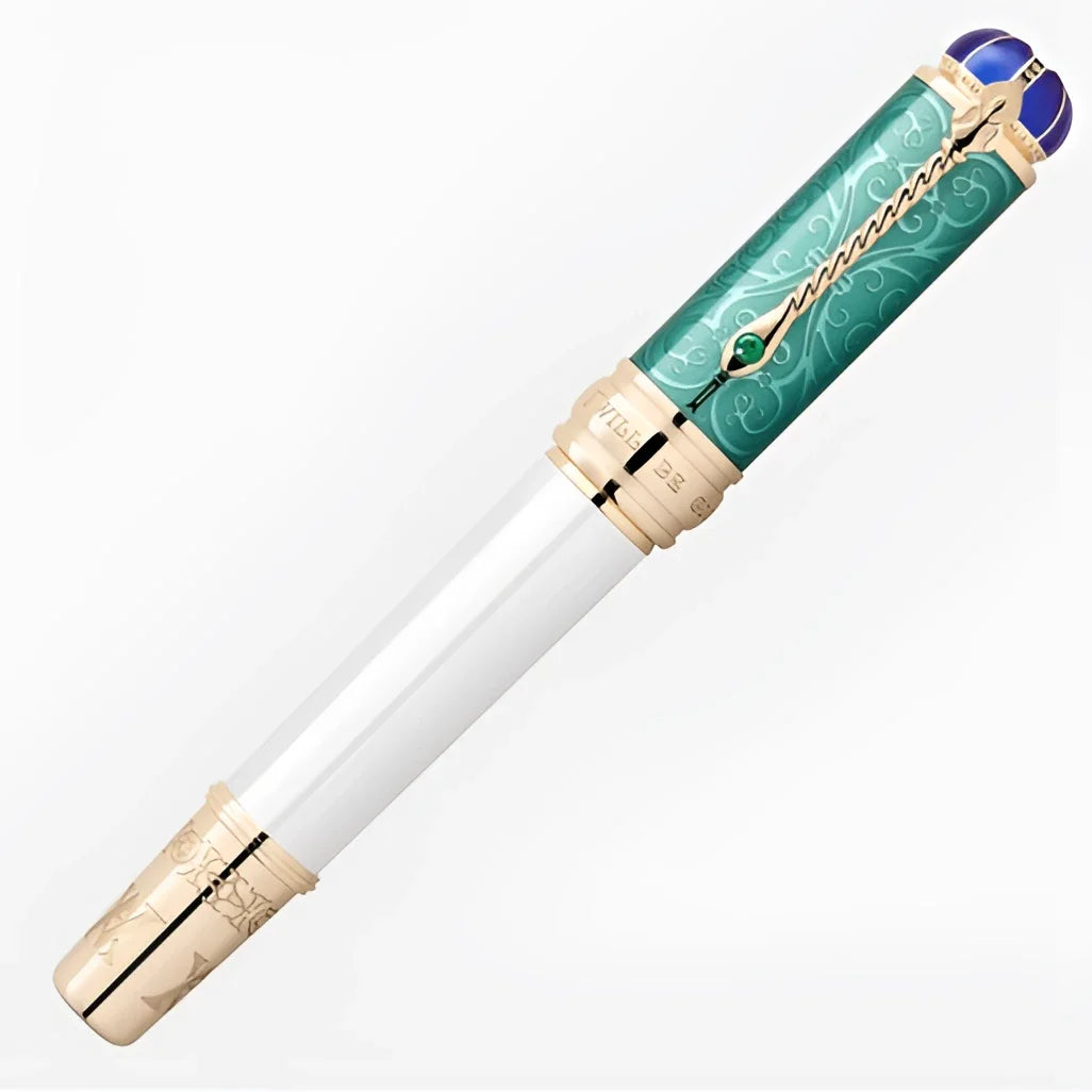 Montblanc patron stilografica colore teal con oro esclusivo e cappuccio con gemma blu omaggio a regina vittoria