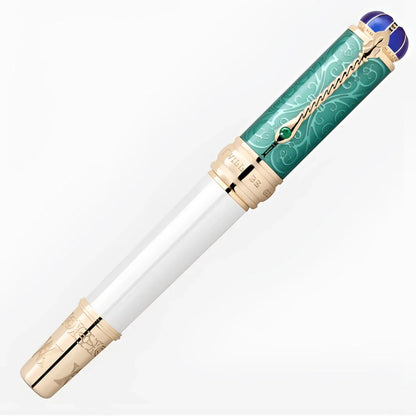 Montblanc patron stilografica colore teal con oro esclusivo e cappuccio con gemma blu omaggio a regina vittoria