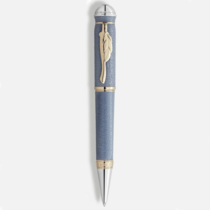 Penna sfera montblanc writers edition omaggio a johann wolfgang von goethe blu con piuma oro e dettagli argento eleganti