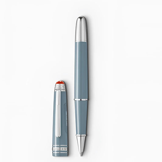 Montblanc roller meisterstück x olympic heritage chamonix 1924 classico penna blu opaca con dettagli argento e tappo inchiostro rosso giochi olimpici