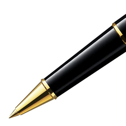 Montblanc roller meisterstück rollerball pen black and gold with sleek glossy finish gold-coated classique 132457