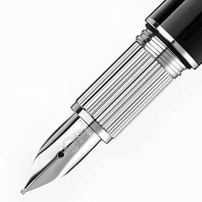 Montblanc stilografica starwalker in pregiata resina nera con corpo metallico argentato scanalato punta m