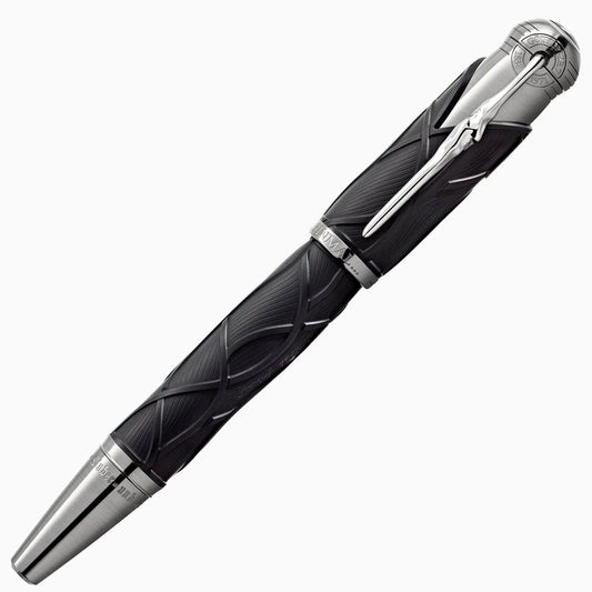 Montblanc stilografica writers edition homage to brothers Grimm nero e argento con incisioni intricate sul fusto
