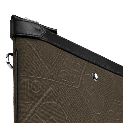 Montblanc pochette 4810 kaki verde tessuto jacquard con rifiniture in pelle nera e accessorio ricercato elegante