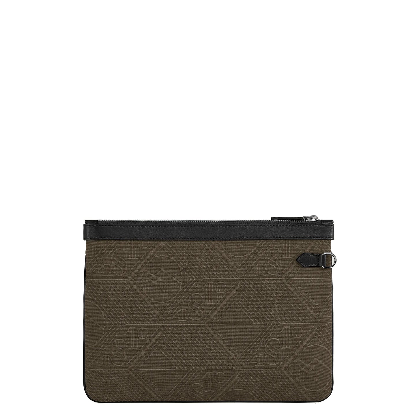 Montblanc pochette 4810 kaki verde tessuto jacquard con motivo geometrico e rifiniture in pelle nera accessorio ricercato