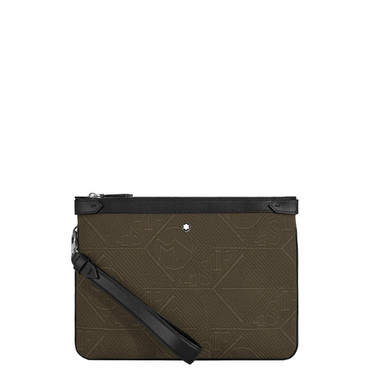 Montblanc pochette 4810 kaki verde tessuto jacquard con rifiniture in pelle nera e chiusura logo argentata accessorio ricercato