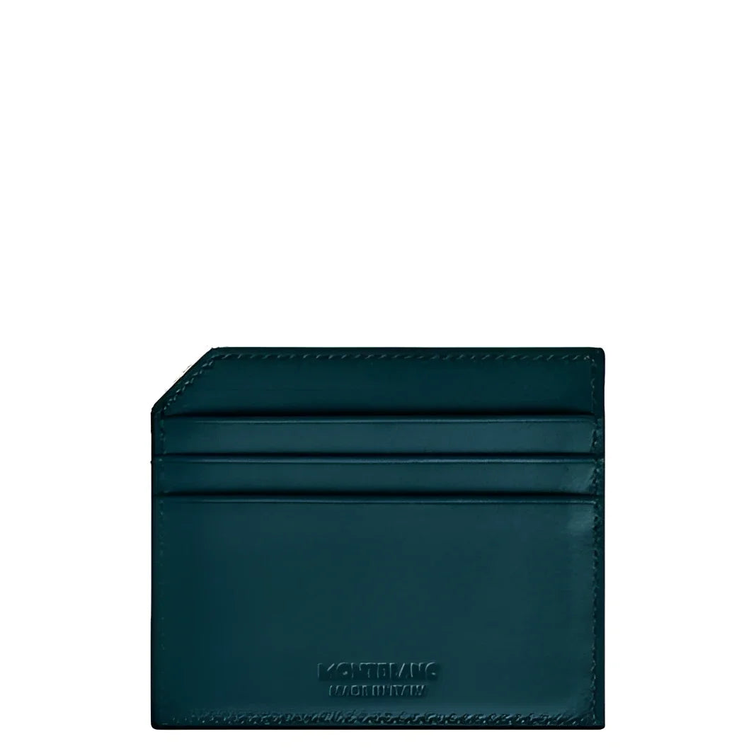 Porta carte montblanc in pelle verde scuro con cuciture precise e logo montblanc inciso modello blu legion