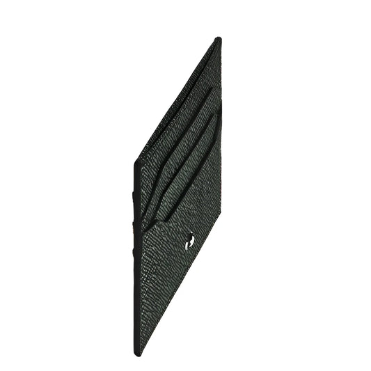 Montblanc portacarte 6 tasche sartorial tweed kaki pelle sartorial goffrata con chiusura a bottone argento