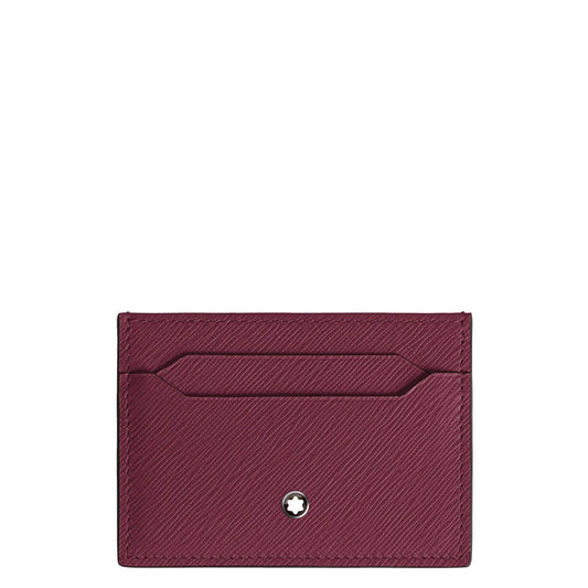 Montblanc porta carte in pregiata pelle stampa saffiano color cassis con cinque scomparti e stella argento