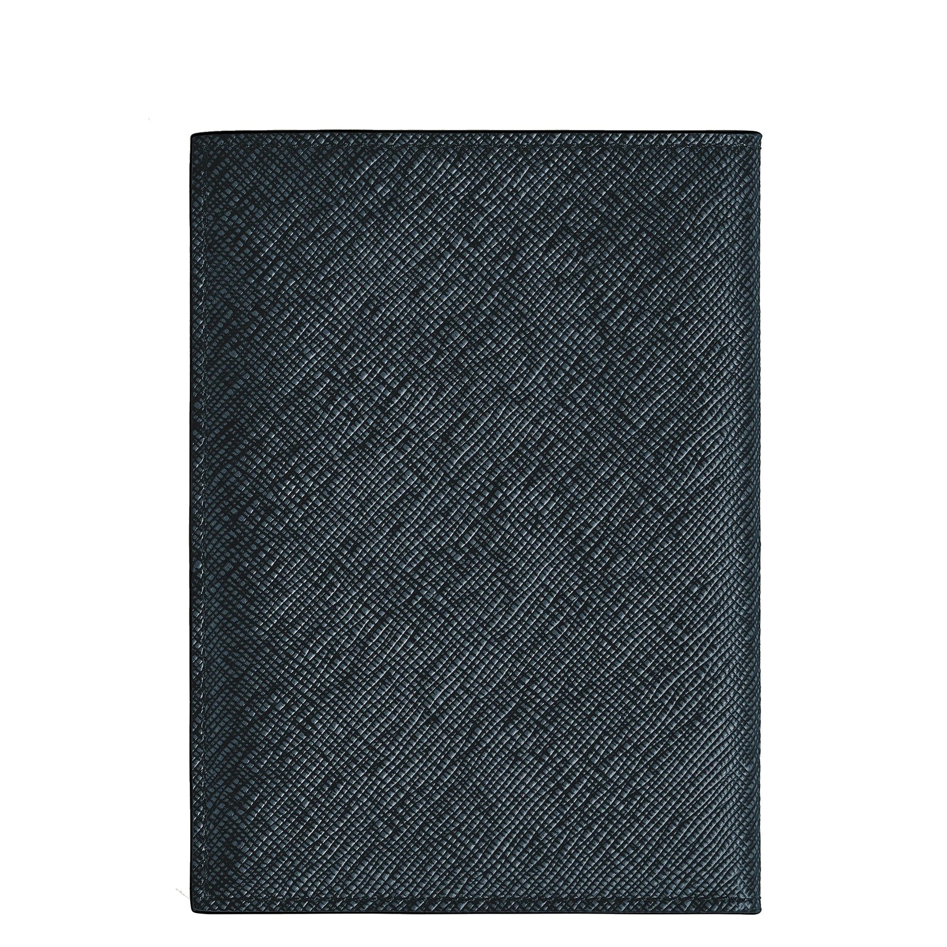 Custodia per passaporto montblanc sartorial goffrata pelle nera con motivo diagonale in tweed blu 220433