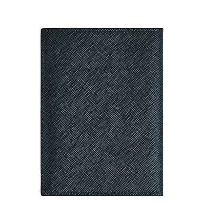 Custodia per passaporto montblanc sartorial goffrata pelle nera con motivo diagonale in tweed blu 220433
