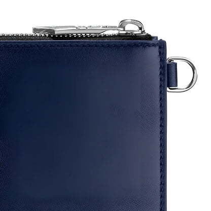 Portadocumenti meisterstück blu inchiostro in pelle blu con cerniera argento e anello metallico perfetto compagno elegante