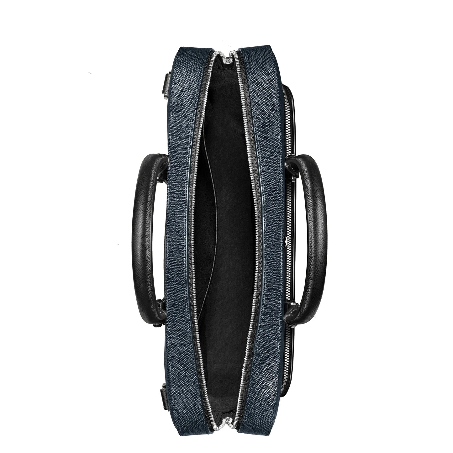 Montblanc borsa portadocumenti media tweed blu con elegante cartella presenta capiente scomparto principale in pelle