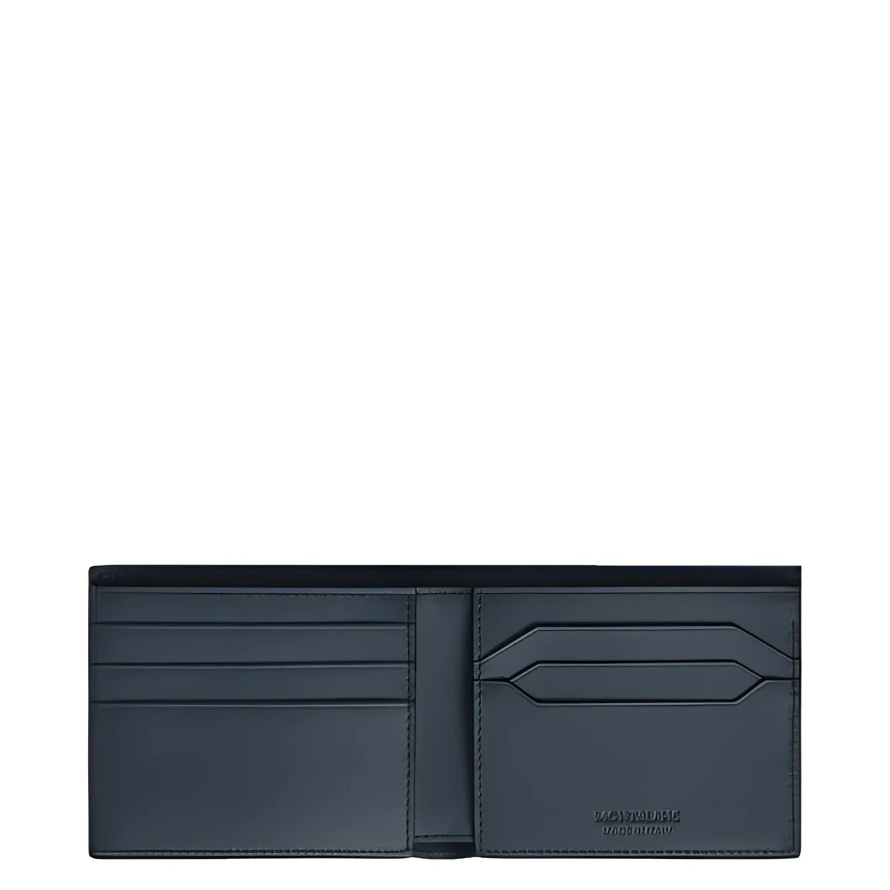 Portafoglio classico bifold montblanc velluto blu in pelle con design minimalista ed elegante logo inciso