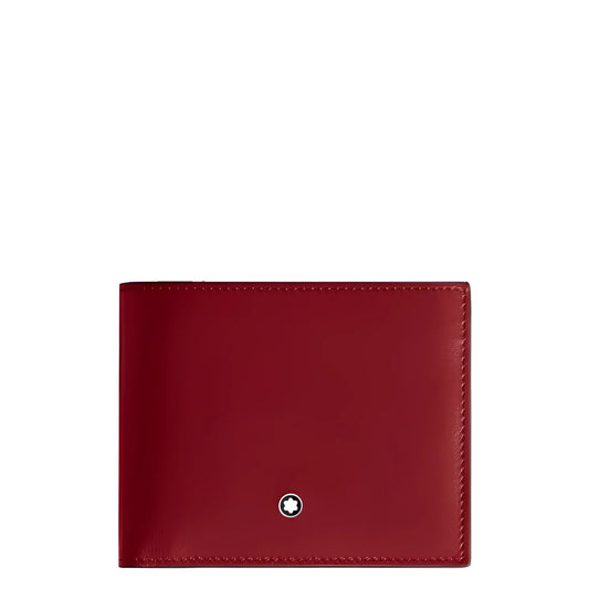 Portafoglio montblanc meisterstück in pelle ruggine scuro con sei scomparti e logo iconico al centro