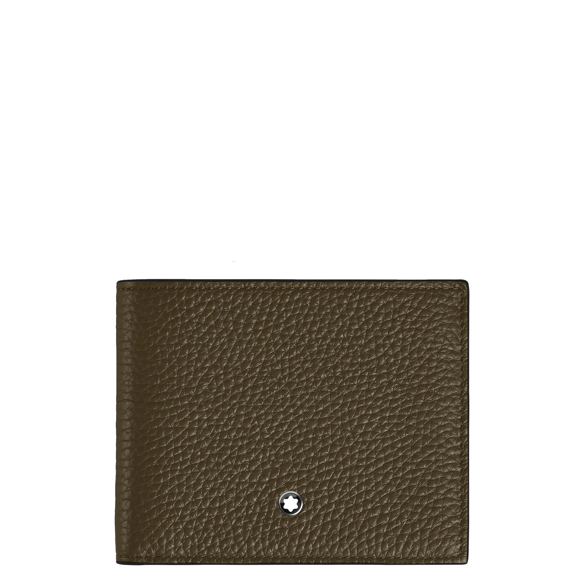 Montblanc portafoglio 6cc kaki classico portafoglio bi-fold in pelle verde oliva con emblema a stella argento
