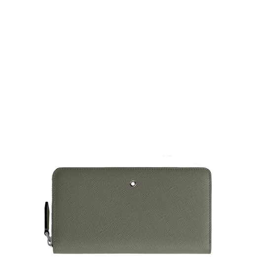 Portafoglio montblanc olive green in pelle effetto stampa saffiano grigio con cerniera completa sartorial e logo in metallo