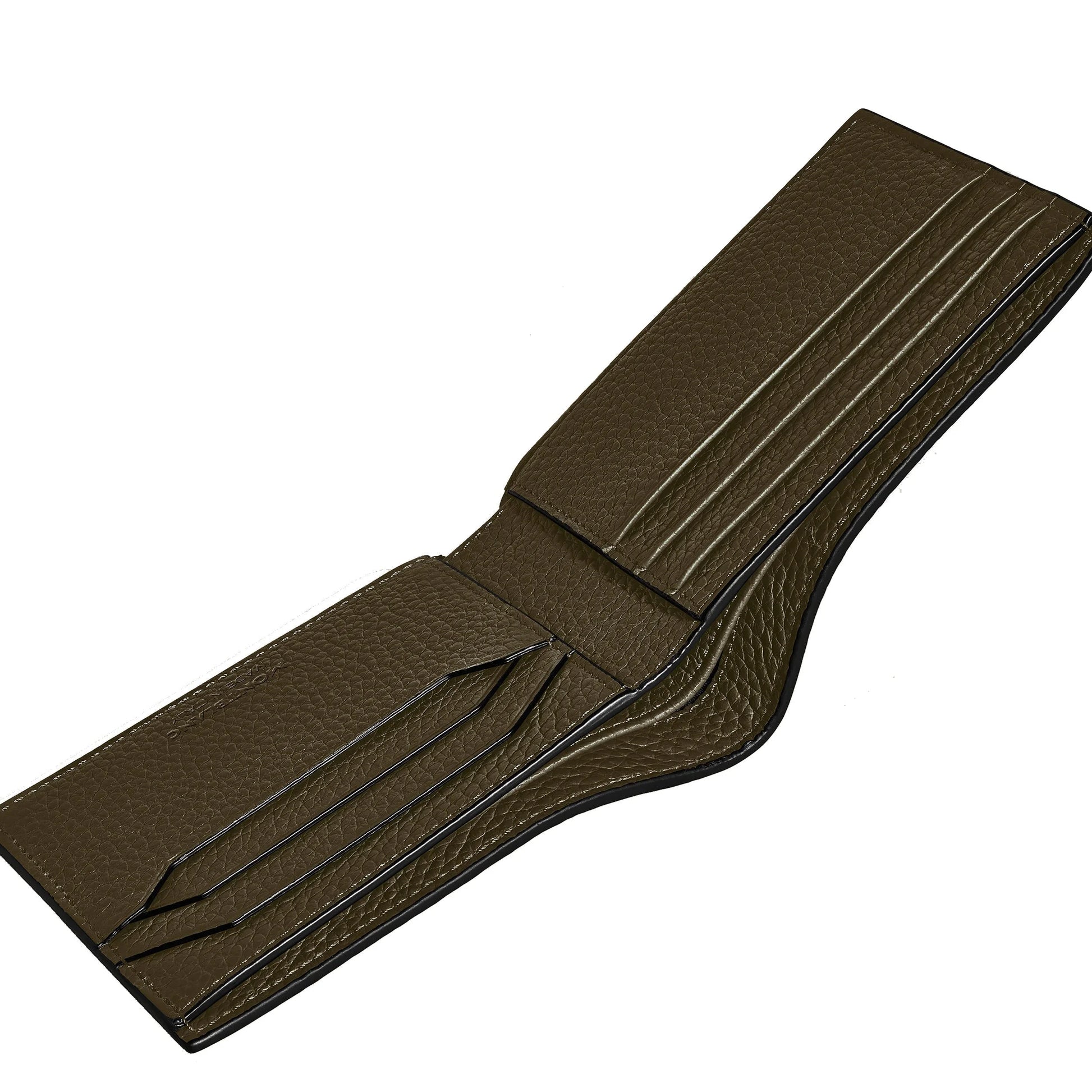 Montblanc portafoglio 6cc classico portafoglio bi-fold in pelle verde oliva scuro con scomparti per carte e piega centrale