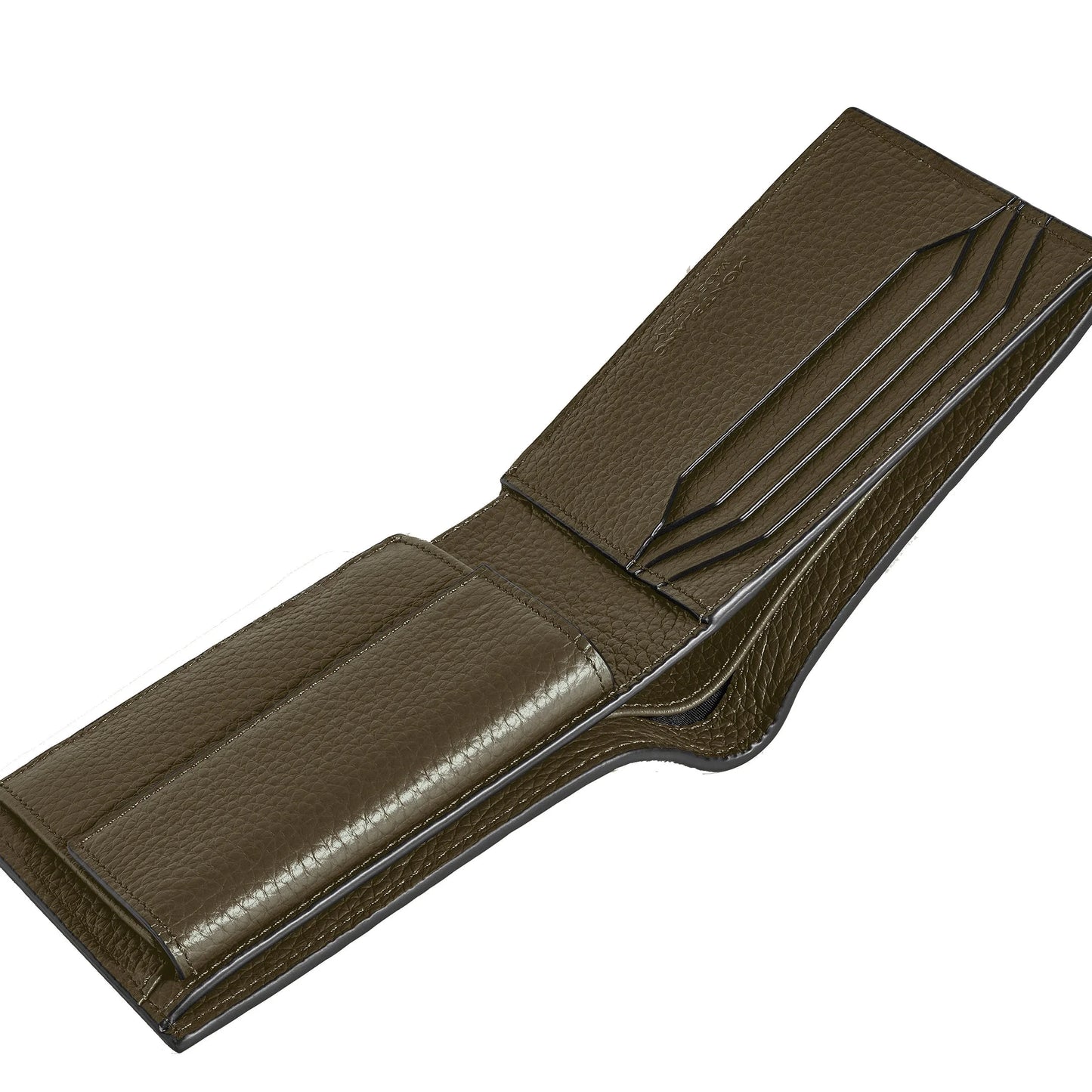 Portafoglio montblanc kaki in pelle coniuga eleganza discreta con quattro scomparti e portamonete compatto