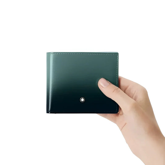 Montblanc portafoglio meisterstück in pelle british green verde britannico con finitura sfumata e emblemma argento centrale