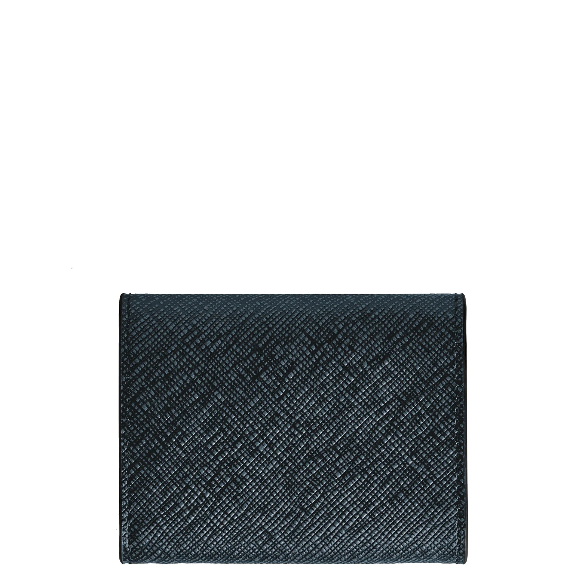Portamonete montblanc sartorial tweed blu in pelle sartorial goffrata con raffinata combinazione bicolore e motivo diagonale