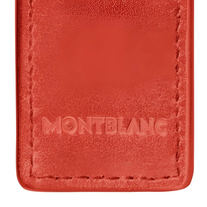 Red suede montblanc keychain con logo impresso e cuciture per l elegante astuccio meisterstück corallo