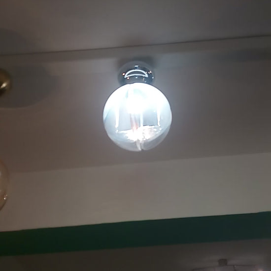 Lampada da soffitto cromata con vetro soffiato, stile Italia anni 60