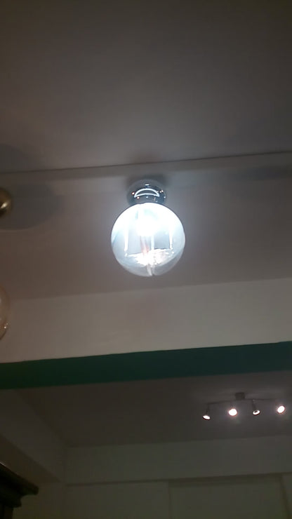 Lampada da soffitto cromata con vetro soffiato, stile Italia anni 60