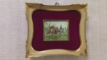 Miniatura olio su tela inglese del XIX secolo, firmata, con cornice originale