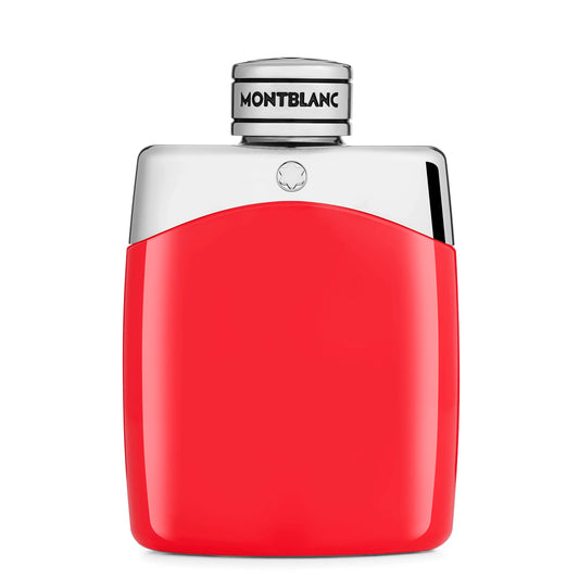 Flacone stile borraccia montblanc legend red eau de parfum 100ml rosso e argento elegante e moderno