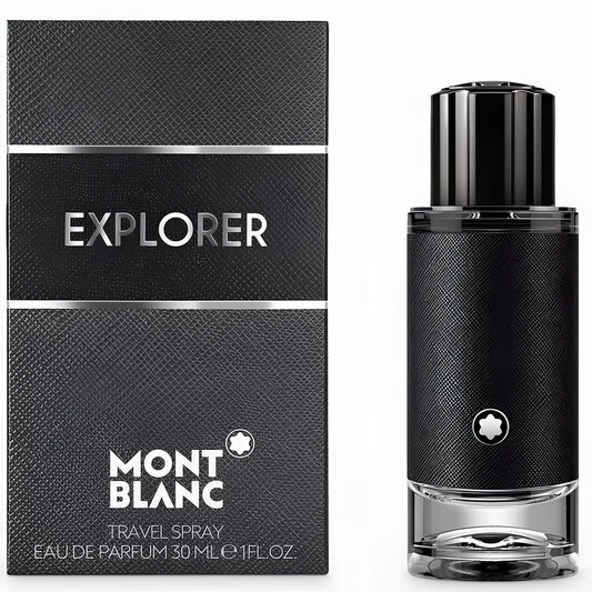 Flacone spray montblanc explorer eau de parfum 30ml nero testurizzato con dettagli argento design moderno