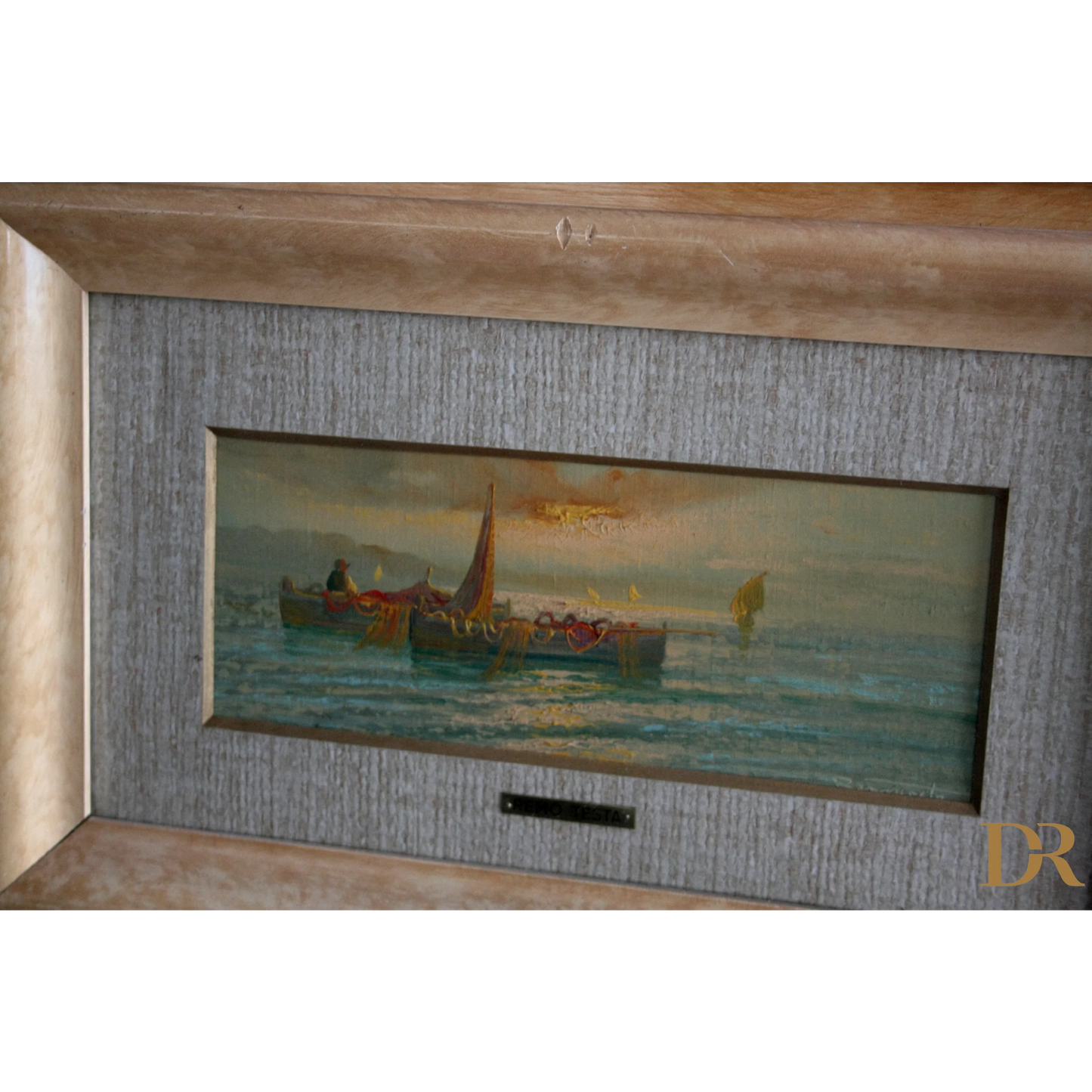 Dipinto italiano di Remo Testa coppia di paesaggi marino e campestre