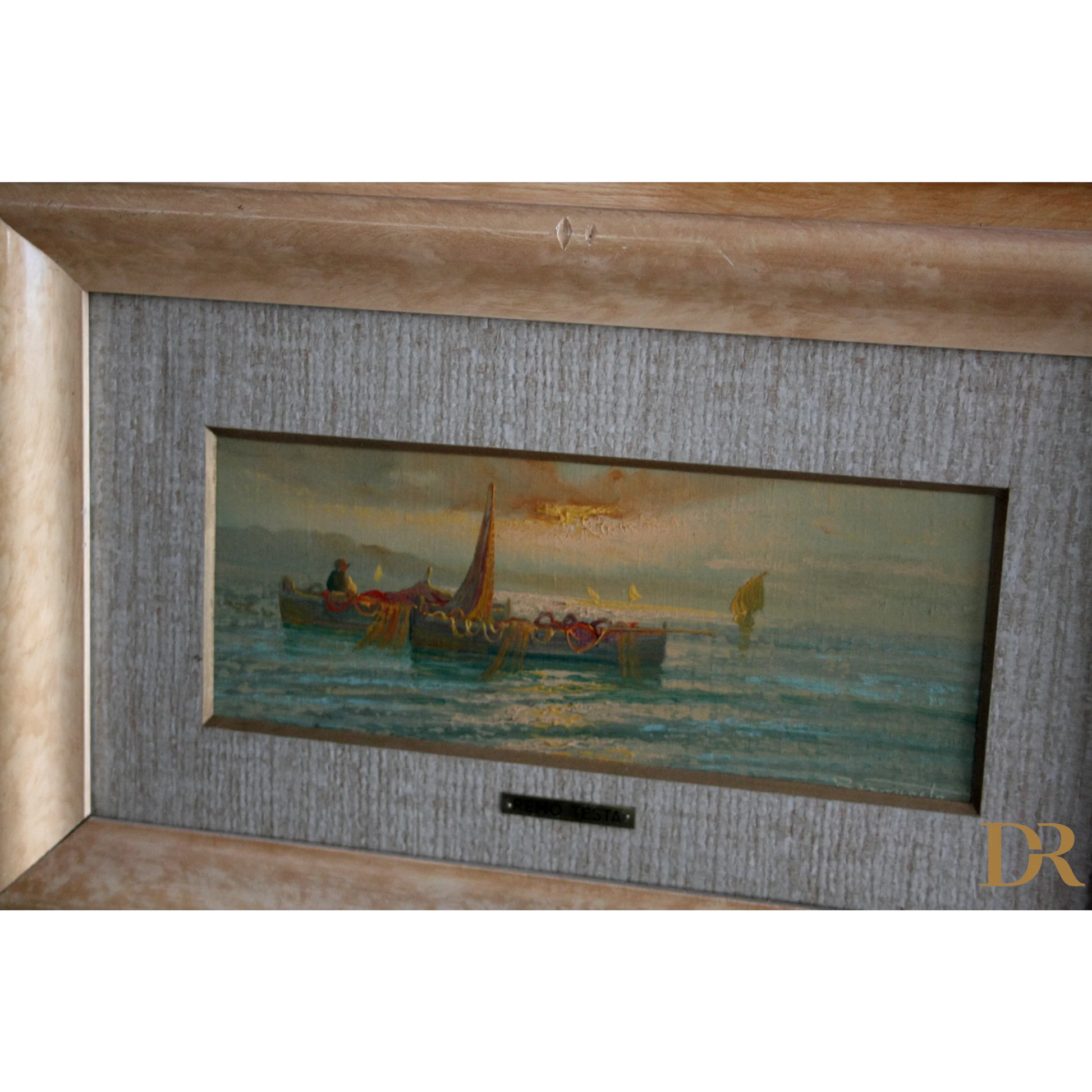 Dipinto italiano di Remo Testa coppia di paesaggi marino e campestre