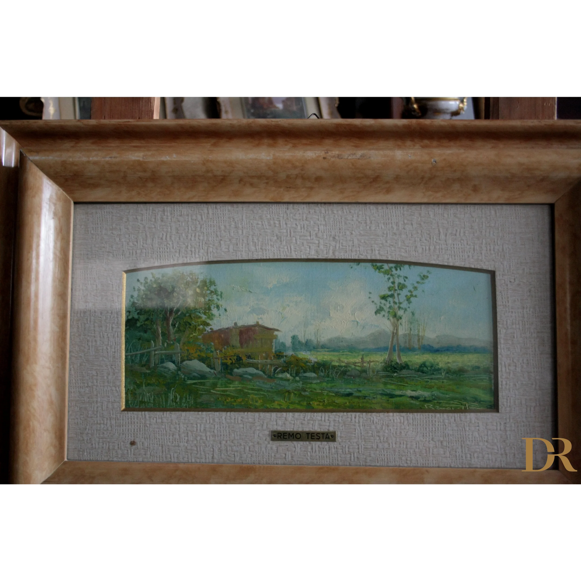 Framed landscape painting by Remo Testa, coppia di dipinti italiani marino e campestre
