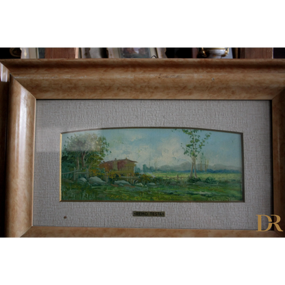 Framed landscape painting by Remo Testa, coppia di dipinti italiani marino e campestre